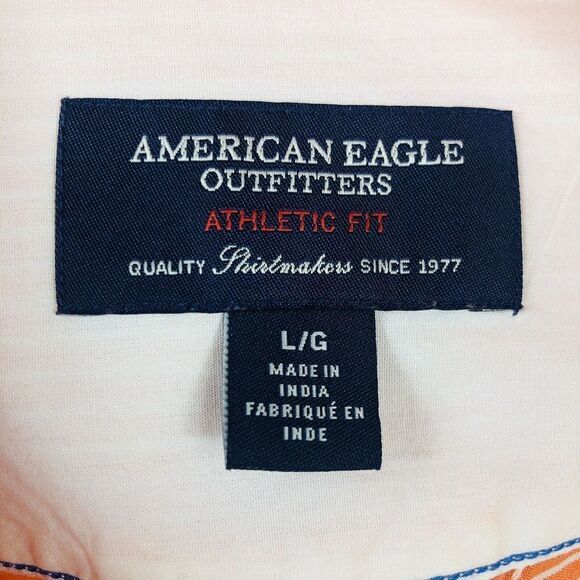 American Eagle Men's Athletic Fit‎ Button Up Orange White Striped Shirt Size L - Picture 8 of 12